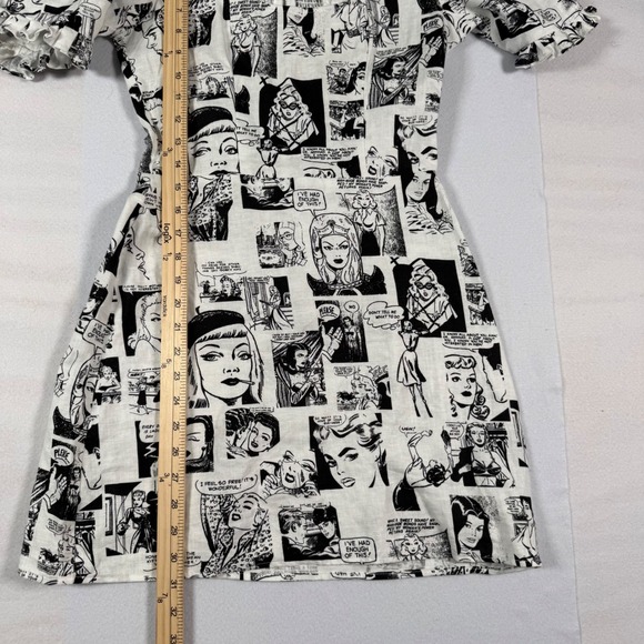 Reformation Temecula Womens 4 Comic Book Print Linen Mini Dress Puff Sleeve - Picture 7 of 10